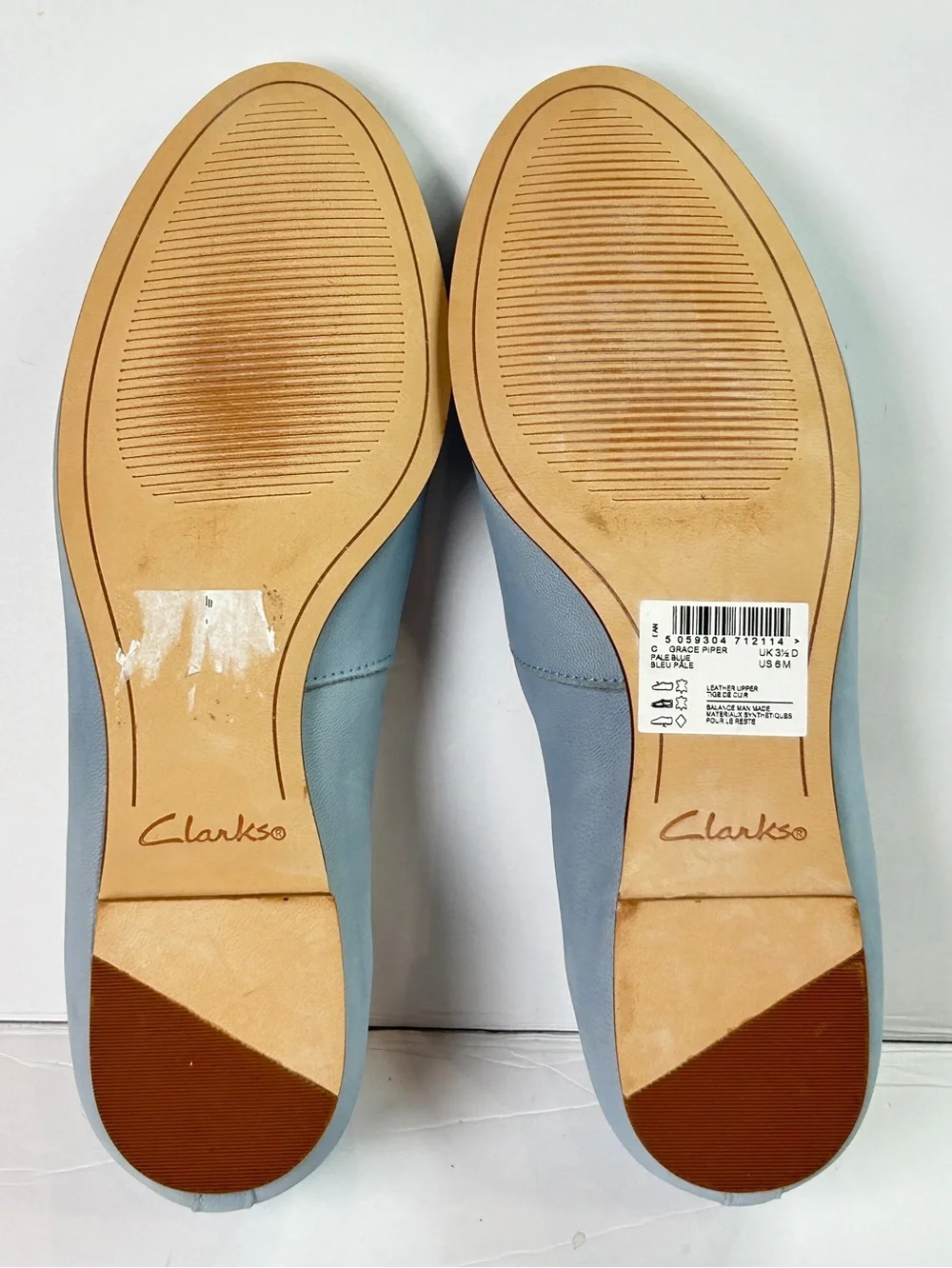 Clarks Freckle Ice Piper Pale Blue Leather Flats Women’s Size 6